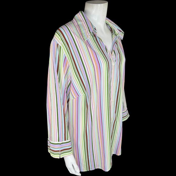 Notations Woman Button Up Shirt Striped Long Sleeve Blouse Plus 2X Multicolor - Picture 8 of 12